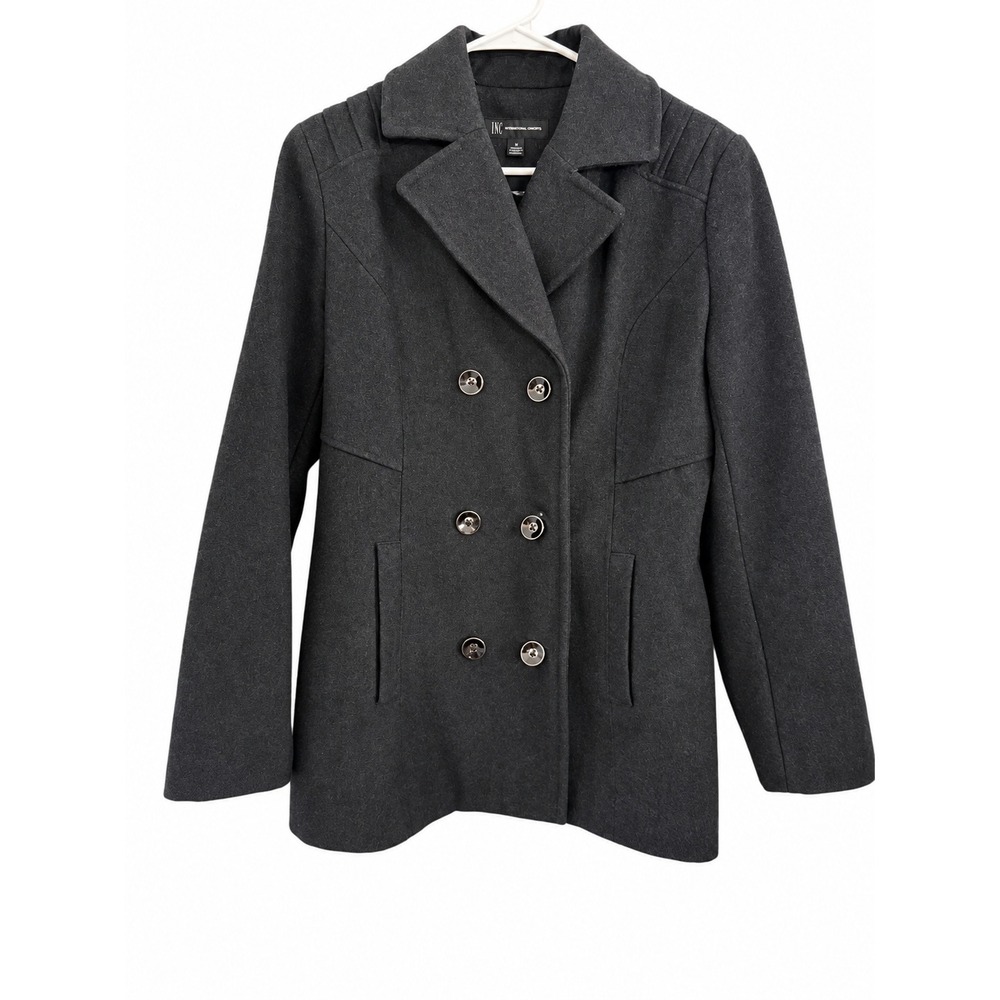 INC International Concepts Womens L Black Wool Blend Double Breasted Peacoat